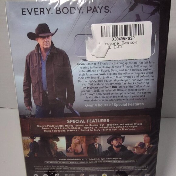 Yellowstone: Season 4 (DVD) Brand NEW! FACTORY SEALED-  5-Disc Set Kevin Costner - Picture 2 of 2